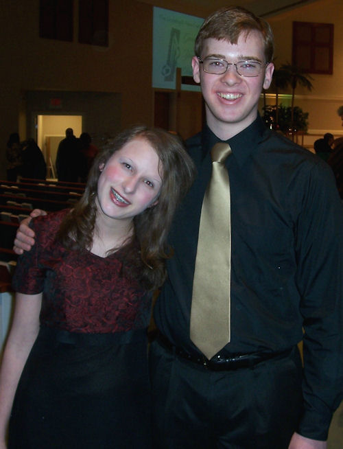 Emma and Johnathan McCravy after singing at a Gwinnett Young Singers concert in Lilburn, Ga.