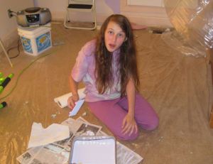 While Phill did 95% of the work, Emma did choose the colors she wanted for her room