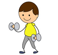 stick figure boy exercising with weights